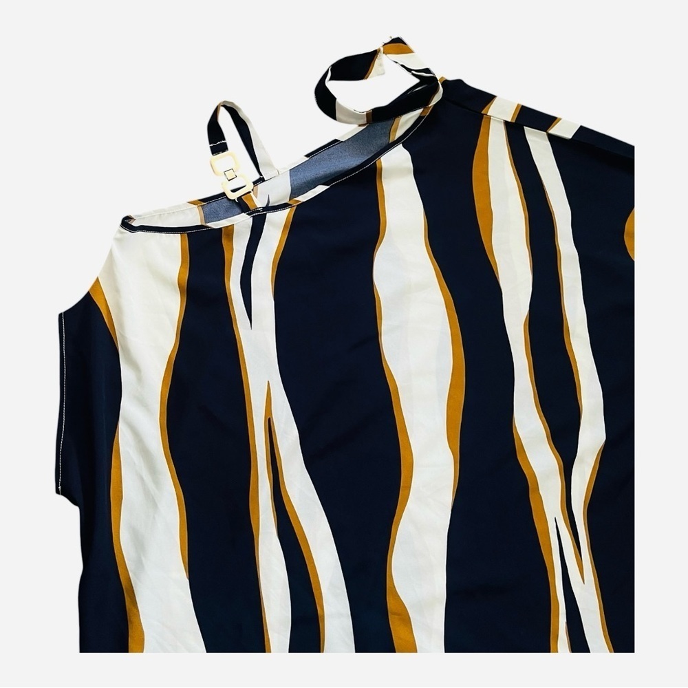 SHEIN asymmetrical neck batwing sleeve top shirt Lcolor block contemporary style - Picture 13 of 15
